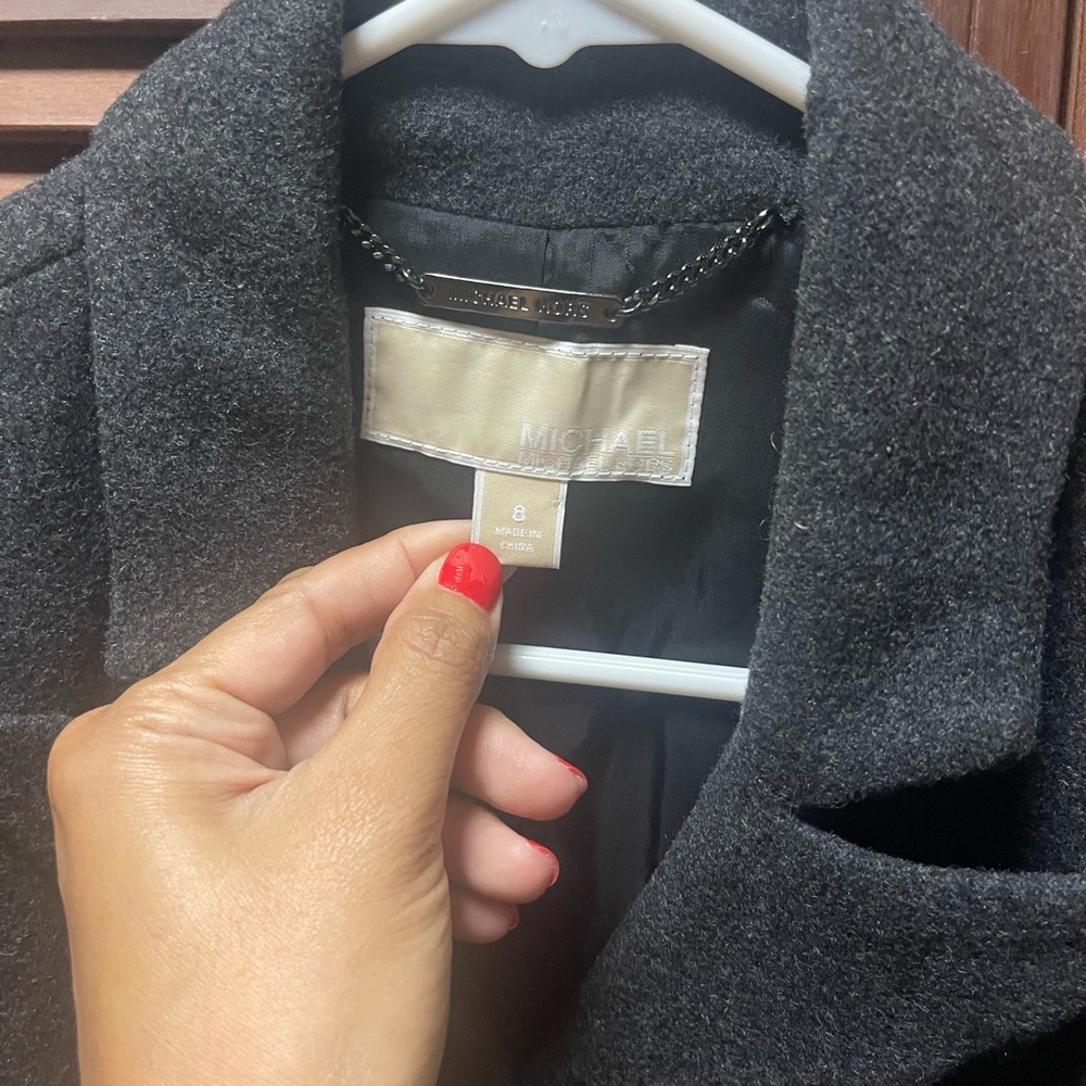 Michael Kors Wool Blend Long Coat Trench Double Breasted Camel Gray Size 8 - Picture 3 of 5